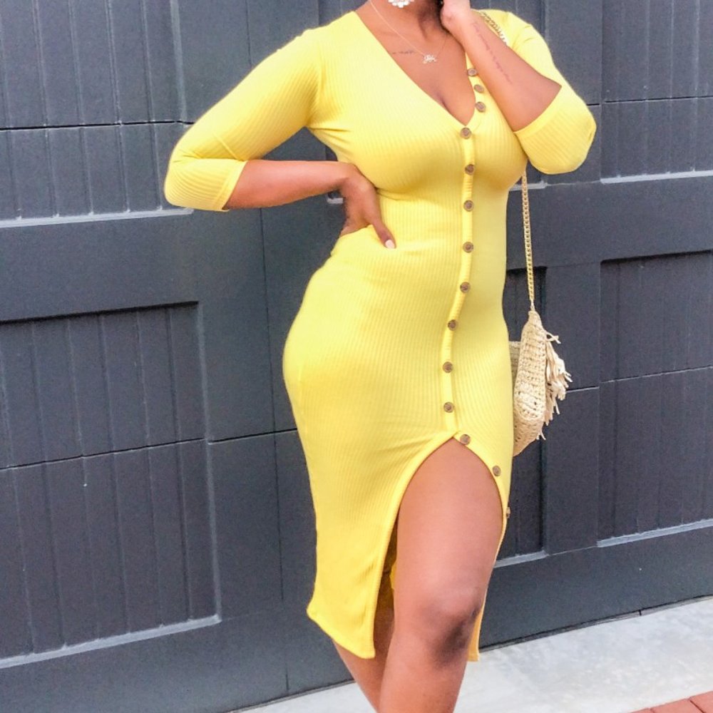 Snatched Midi Dress(Yellow)